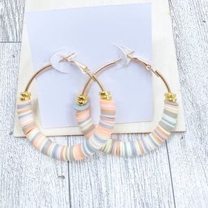 Gold Grey White Light Orange Clay Hoop Earrings